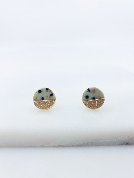 Round Semi Precious Stone Post Earrings